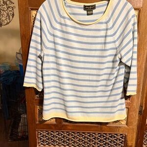 Eddie Bauer Women's Blue and Yellow Striped Long Sleeve Top